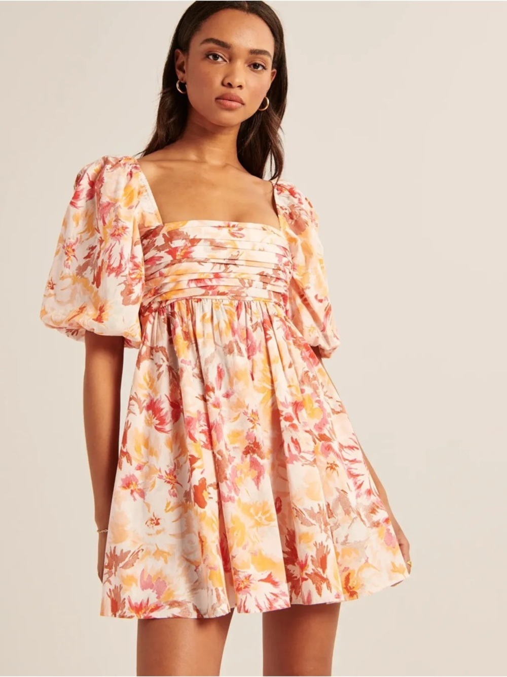 Abercrombie & Fitch Emerson Floral Puff-Sleeve Mini Dress in Pink & Yellow